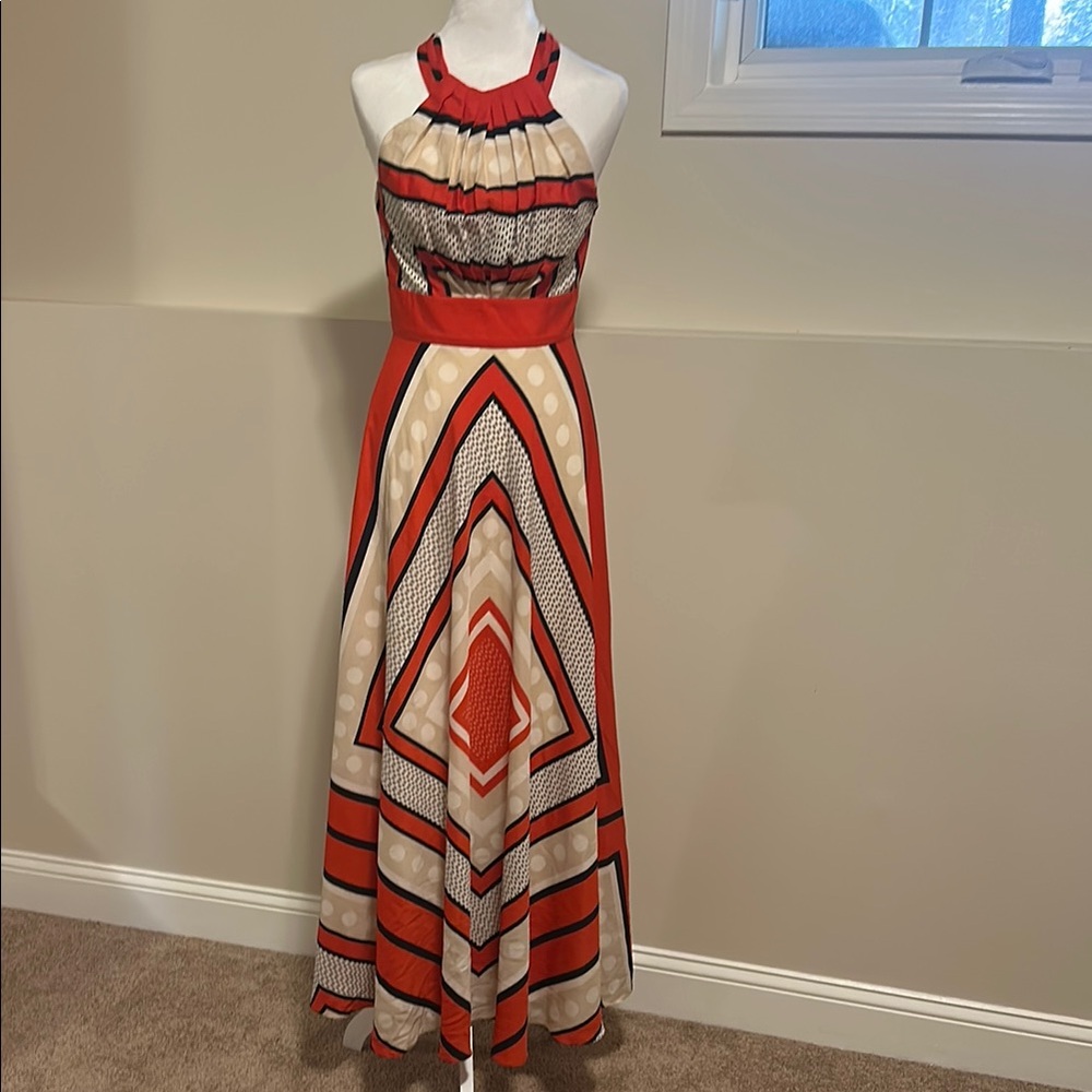 Elegant Red and Black Halter Maxi Dress